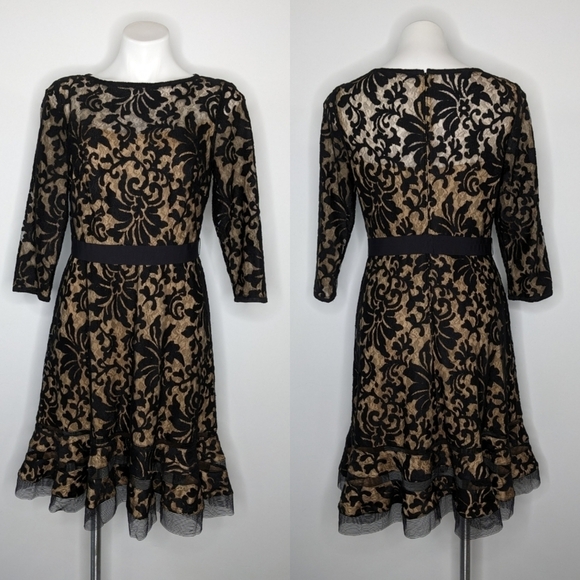 Tadashi Shoji Elegant Black and Gold Lace Dress - Picture 1 of 10